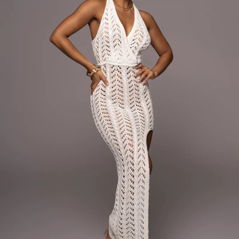 NWT- JluxLabel Noir Melyka Crochet Maxi Dress - S